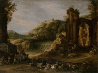GG 60  GG 60, Paul Bril (1554-1626), Römische Landschaft mit Wasserfall, um 1600, Leinwand, 84 x 112 cm